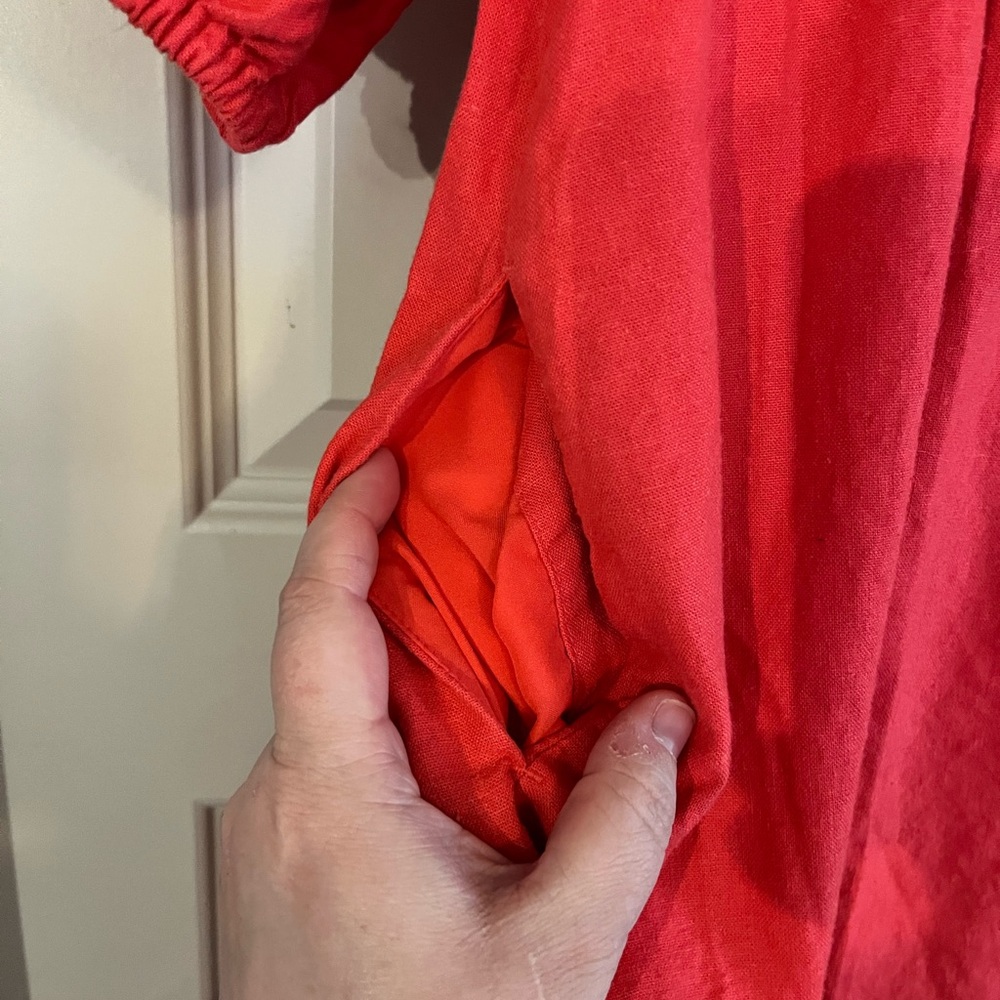 Isabel Red Dress with Smocked Chest and Pockets - Picture 5 of 5
